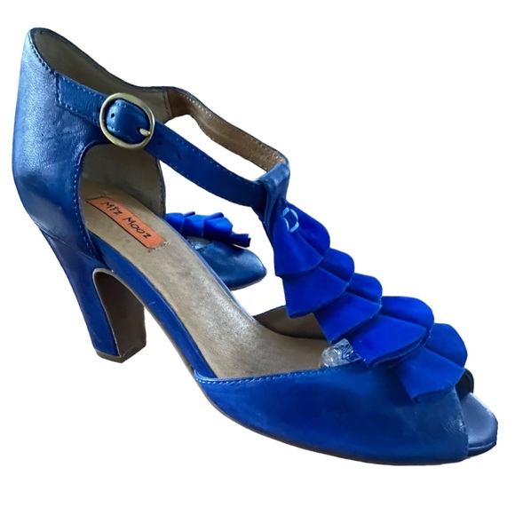 Miz Mooz Shoes - NWOT Miz Mooz Blue Leather Peep Toe Ruffle Heels